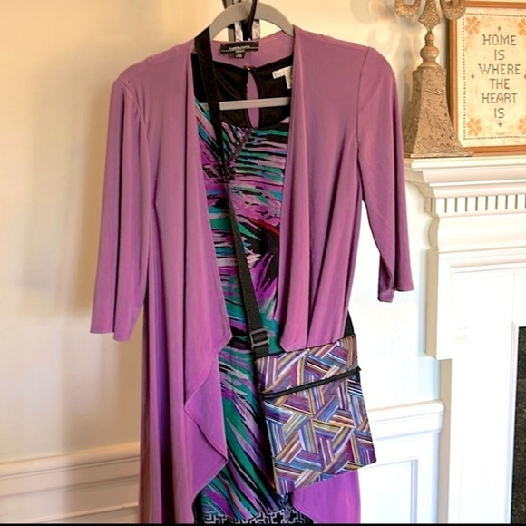 VIOLET Draped Jacket Long Waterfall Open Cardigan Matte Violet Color Resort Wear - Picture 2 of 7